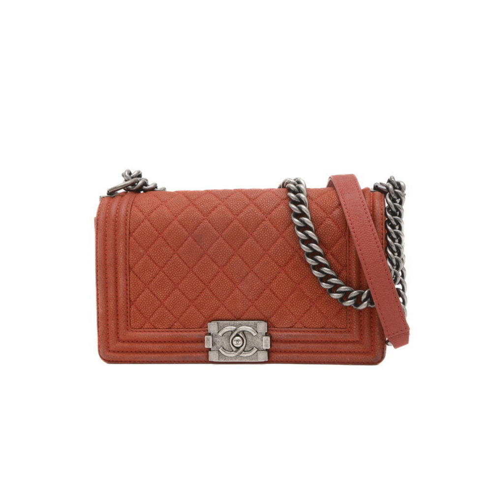 Chanel Boy Chain Shoulder Bag Red Leather